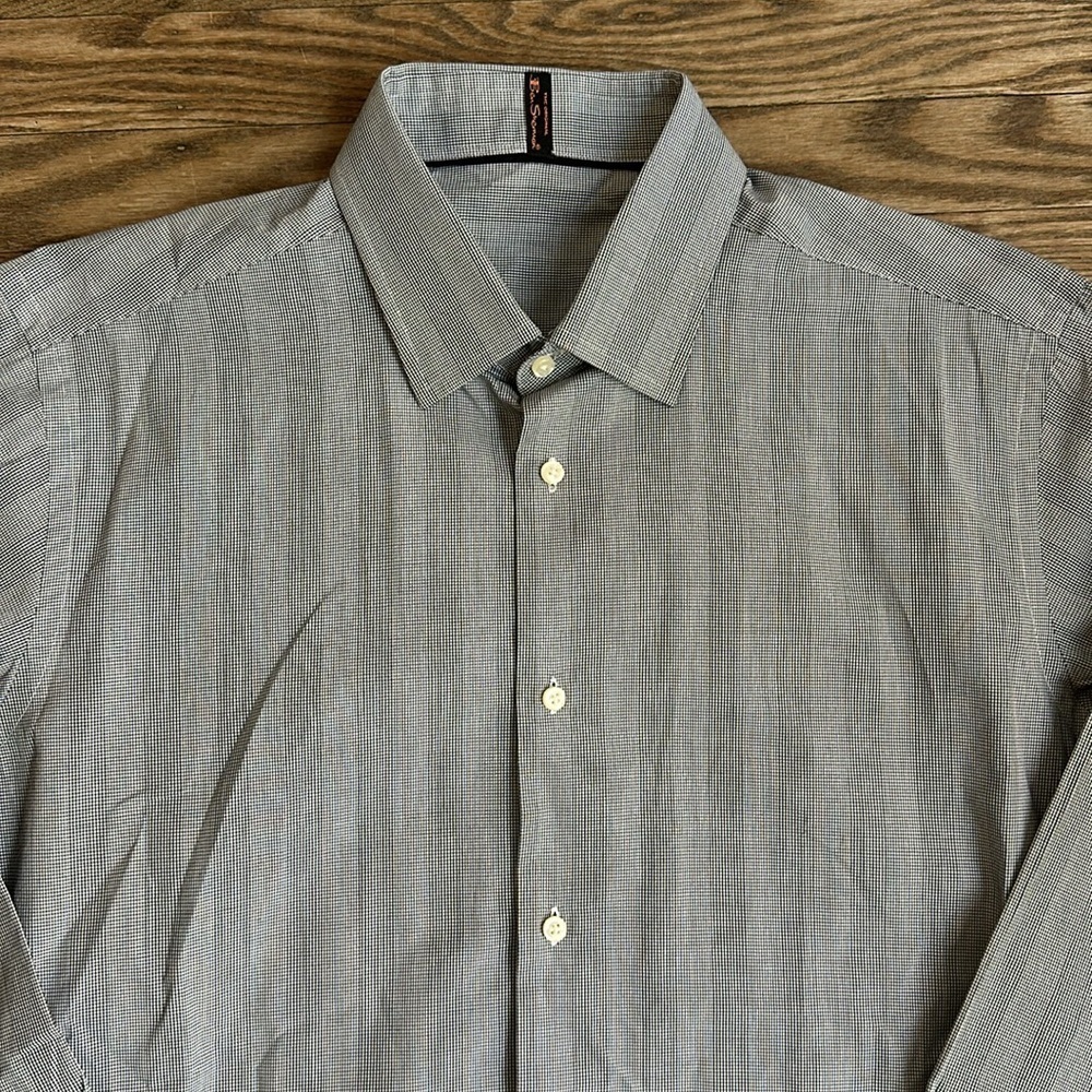 Ben Sherman Black Gray Microcheck Cotton Button Down Shirt 15.5-32/33 NWT